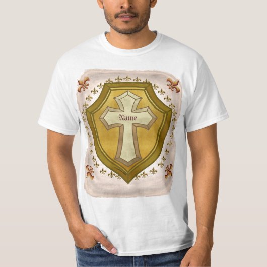 キリスト教の十字架のシールド Tシャツ (正面)