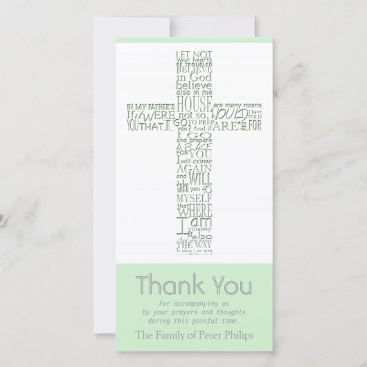 キリスト教の十字10のジョン14の悔やみや弔慰のサンキューカード サンキューカード (正面)