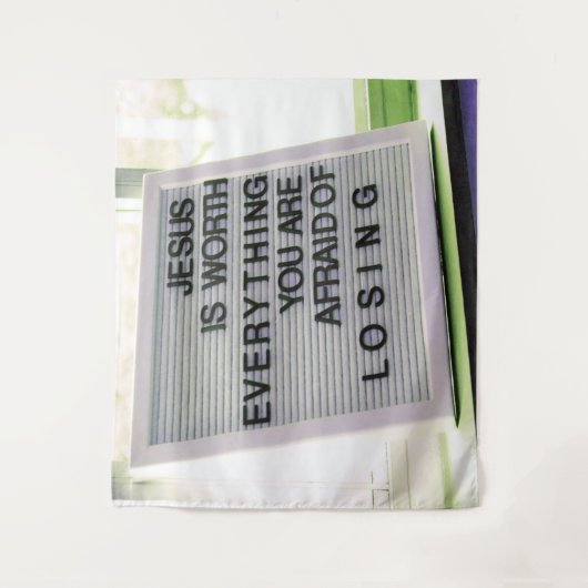 キリスト教の印は何でもイエスの価値がある タペストリー (正面)