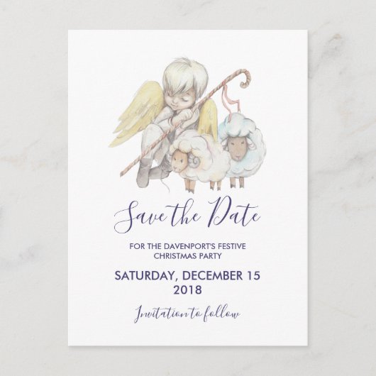 キリスト教の天使の羊飼い羊の日付を保存 ポストカード (正面)