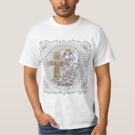 キリスト教の天使バラ十字架Tシャツ Tシャツ