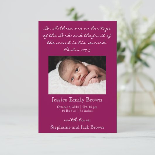 キリスト教の女の赤ちゃんの誕生の発表 案内状 (スタンド正面)