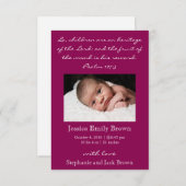 キリスト教の女の赤ちゃんの誕生の発表 案内状 (正面/裏面)