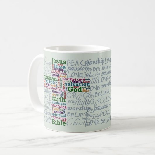 キリスト教の宗教的な言葉のアート·クロス コーヒーマグカップ (正面左)
