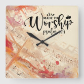 キリスト教の引用文を感動的崇拝する スクエア壁時計 (正面)