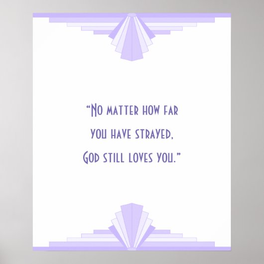 キリスト教の引用文ポスターと薄紫のアールデコ ポスター (正面)