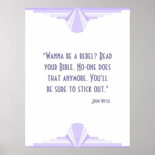 キリスト教の引用文ポスターと薄紫のアールデコ ポスター (正面)