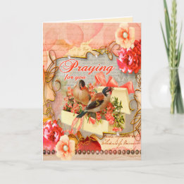 キリスト教の悔やみや弔慰カード鳥の花のレースのピンク カード