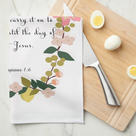 キリスト教の感動的な芸術- Philippiansの1:6 キッチンタオル (四つ折り)
