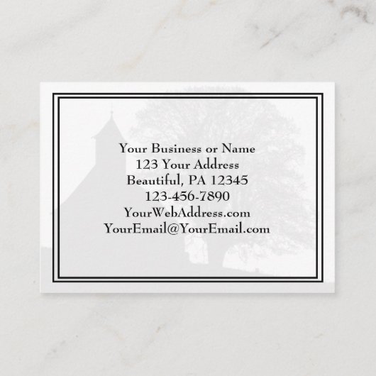 キリスト教の教会と木のシルエット 名刺 (裏面)