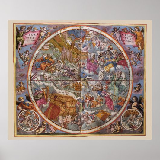 キリスト教の星座の地図 南天 ポスター (正面)