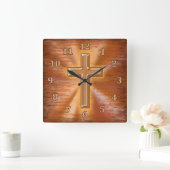 キリスト教の時計と金ゴールドのクロスグランジバックグラウンド スクエア壁時計 (ホーム)