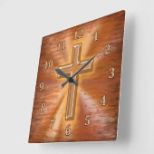 キリスト教の時計と金ゴールドのクロスグランジバックグラウンド スクエア壁時計 (傾斜)