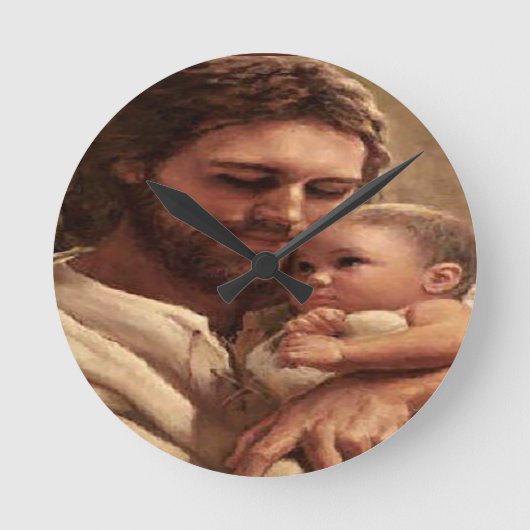 キリスト教の時計イエスと子供 ラウンド壁時計 (正面)