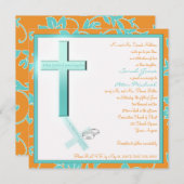 キリスト教の水の蜜柑の正方形の結婚式招待状 招待状 (正面/裏面)