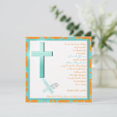 キリスト教の水の蜜柑の正方形の結婚式招待状 招待状 (スタンド正面)