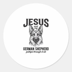 キリスト教の犬好きのためのジャーマンシェパードTシャツ ラウンドシール