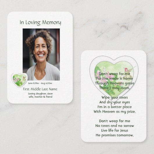 キリスト教の生活のお祝い，サービスHummingbird 名刺 (正面/裏面)