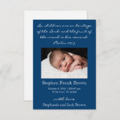 キリスト教の男の赤ちゃんの誕生の発表 案内状 (正面/裏面)