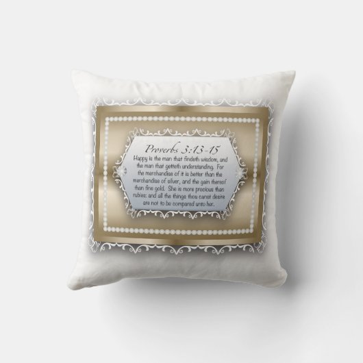 キリスト教の知恵の金ゴールドの聖書の引用文の諺の3:13 クッション (裏面)