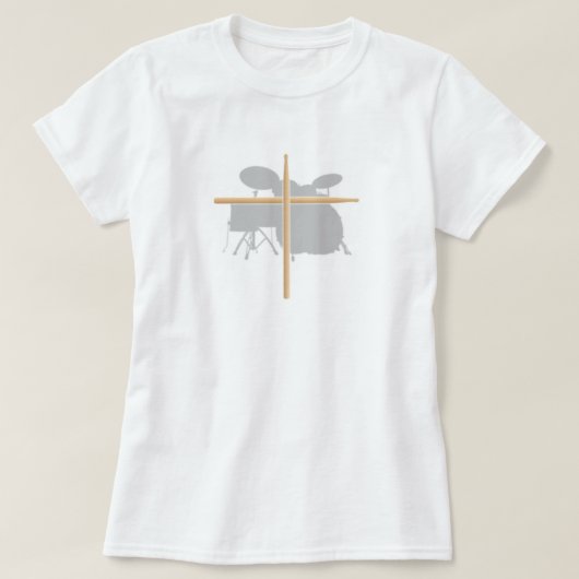 キリスト教の石のドラマーのドラム棒の十字の女性 Tシャツ (デザイン正面)