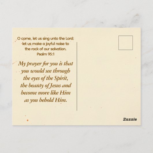 キリスト教の礼拝に作られた引用文詩篇95:1聖書 ポストカード (裏面)