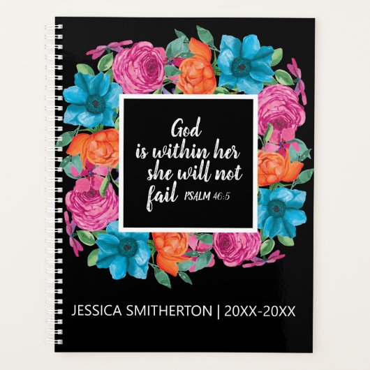 キリスト教の神は彼女のフローラの中カラフルに黒い プランナー手帳 (正面)