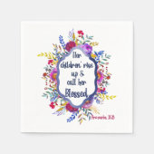 キリスト教の箴言31:28 |バイブル詩フローラピンク スタンダードカクテルナプキン (正面)