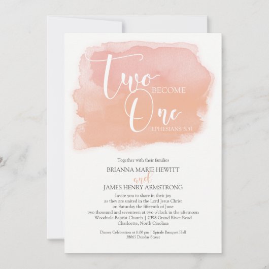 キリスト教の結婚式の水彩画の珊瑚の陰 招待状 (正面)