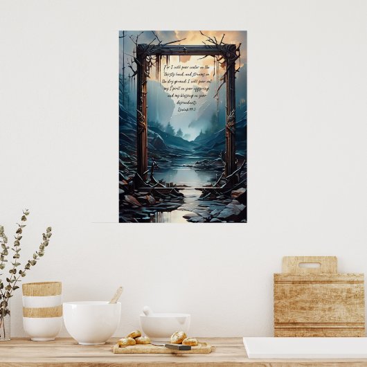 キリスト教の聖なる聖書の聖句イザヤ44:3 ポスター (キッチン)