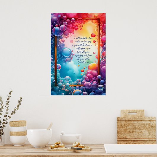 キリスト教の聖なる聖書の聖句エゼキエル36:25 ポスター (キッチン)