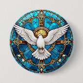 キリスト教の聖なる鳩のステンドグラス 缶バッジ (正面)