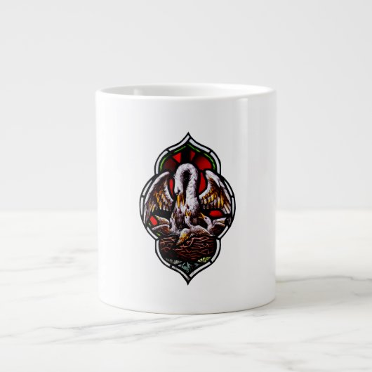 キリスト教の聖ペリカンの寓意 ジャンボコーヒーマグカップ (正面)