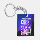 キリスト教の聖書の聖句は私が出来る キーホルダー (正面左)