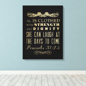 キリスト教の聖書の聖句 – 箴言31:25 キャンバスプリント (インサイチュ (ウッドフロア))