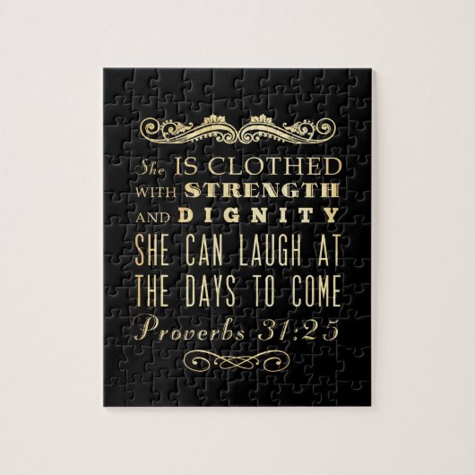 キリスト教の聖書の聖句 – 箴言31:25 ジグソーパズル (縦)