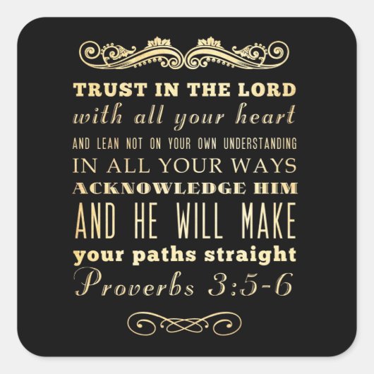 キリスト教の聖書の聖句 – 箴言3:5-6 スクエアシール (正面)