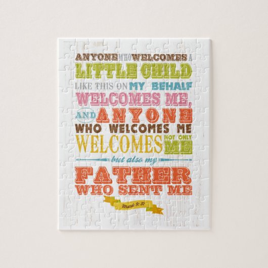 キリスト教の聖書の聖句 – Mark 9:37 ジグソーパズル (縦)