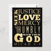 キリスト教の聖書の聖句 – Micah 6:8 ポストカード (正面/裏面)