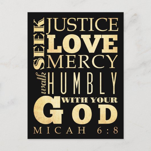キリスト教の聖書の聖句 – Micah 6:8 ポストカード (正面)