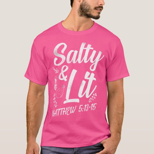 キリスト教の聖書の聖句SaltyとLit Matthew 513-15 Tシャツ (正面)