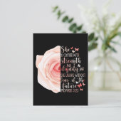 キリスト教の聖書の詩の箴言31:25バラの花 シーズンポストカード (スタンド正面)