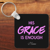 キリスト教の聖書は彼の恵みはピンクで十分である キーホルダー (正面)