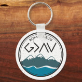 キリスト教の聖書聖句ローマ8:28神は素晴らし キーホルダー (正面)