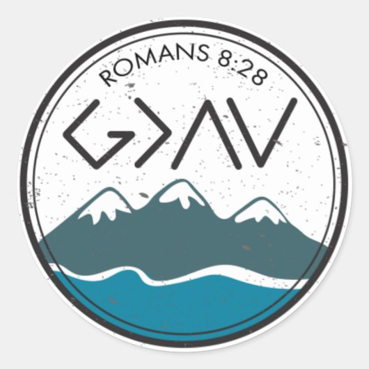 キリスト教の聖書聖句ローマ8:28神は素晴らし ラウンドシール (正面)