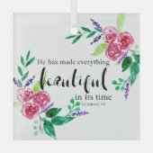 キリスト教の聖書、水彩の花を美しく ガラスオーナメント (正面)