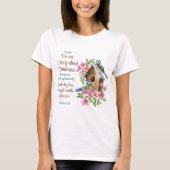 キリスト教の花と鳥のデザイン 明日を心配するな Tシャツ (正面)