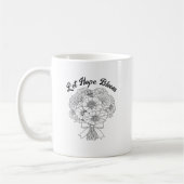 キリスト教の花のデザイン 百日草のブーケ「希望が花開くように」 コーヒーマグカップ (左)