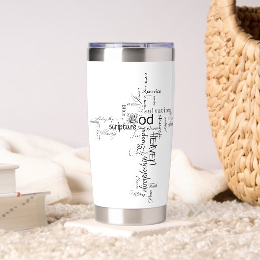 キリスト教の言葉が交わるパーソナライズされた 保温保冷タンブラー (リビング (回転後))