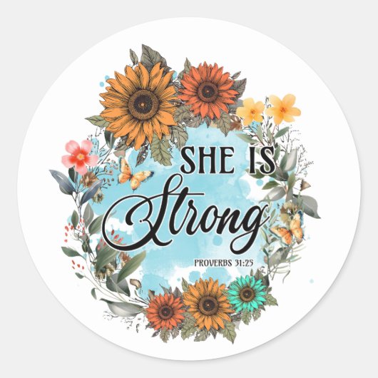 キリスト教の諺31彼女は強いヒマワリ ラウンドシール (正面)